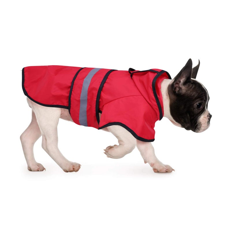 HDE Dog Raincoat Jacket Reflective Adjustable Hooded Pet Poncho Rain Coat with Leash Hole for Small to X-Large Dogs Red - M - Image 1